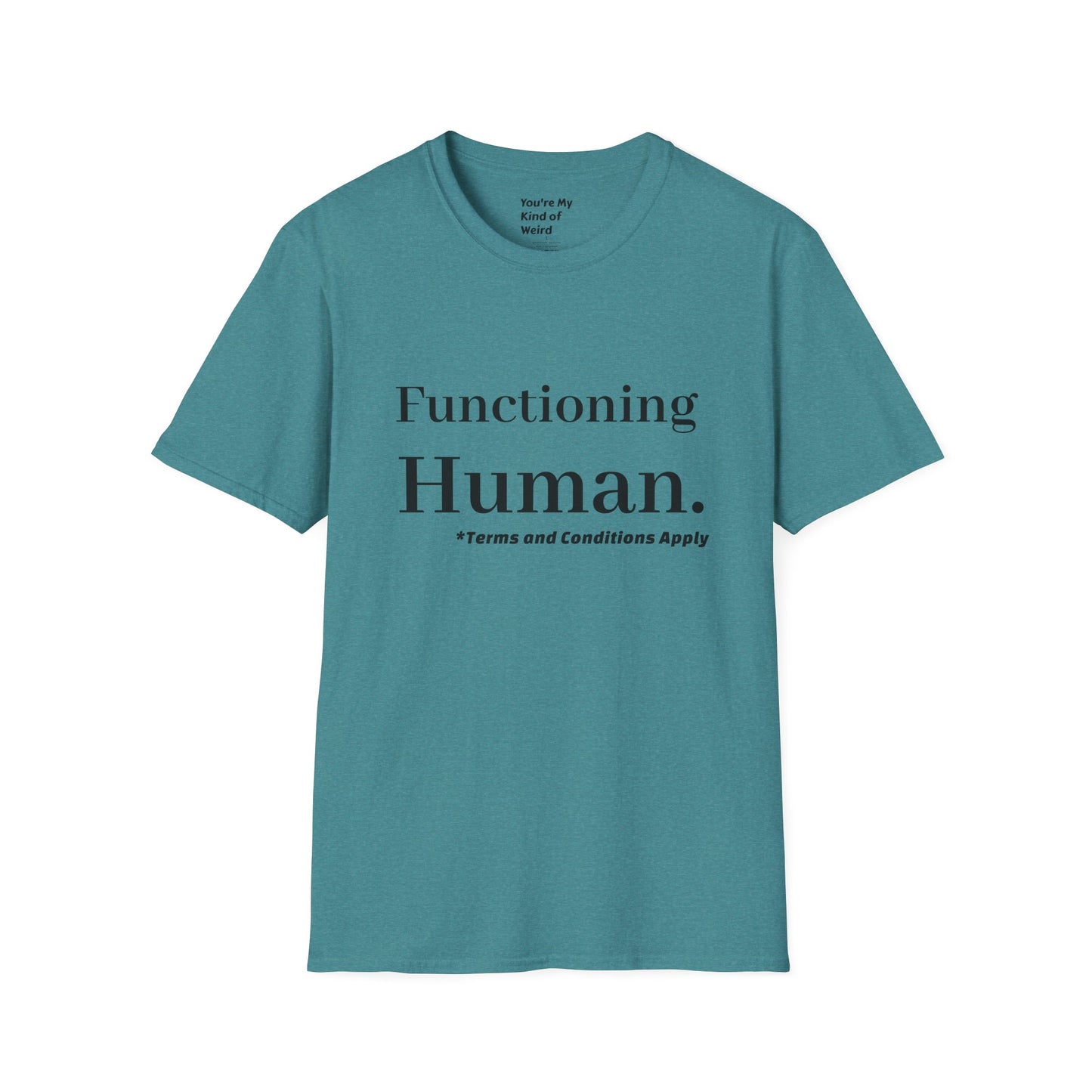 Funny Sarcastic Unisex Tee – Functioning Human, Terms and Conditions Apply Shirt Black Text