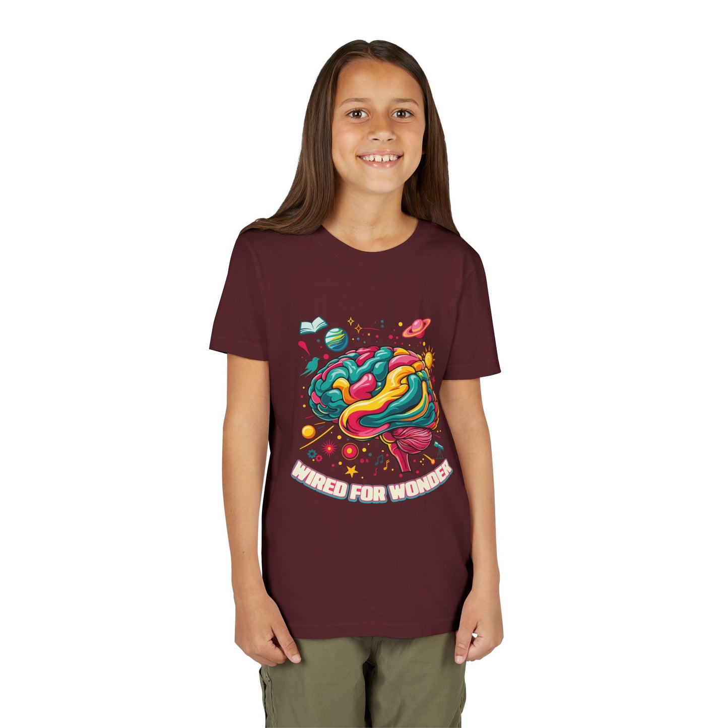 Youth Tee — Colorful Brain Art "Wired for Wonder" Kids T-Shirt - You're My Kind of Weird