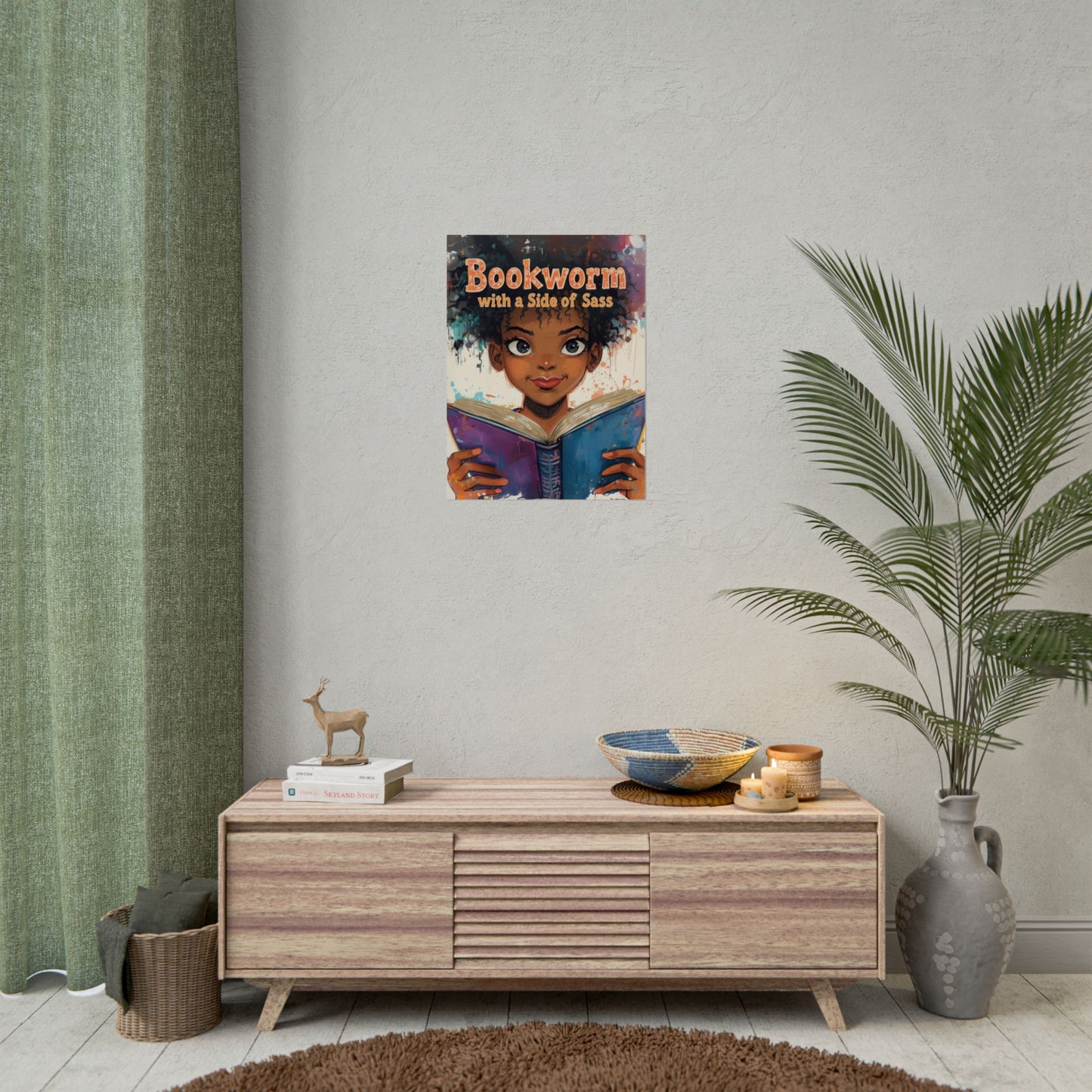 Bookworm with a Side of Sass Poster, Literary Decor, Book Lover Gift, Quirky Wall Art, Reader's Inspiration, Fun Home Decor