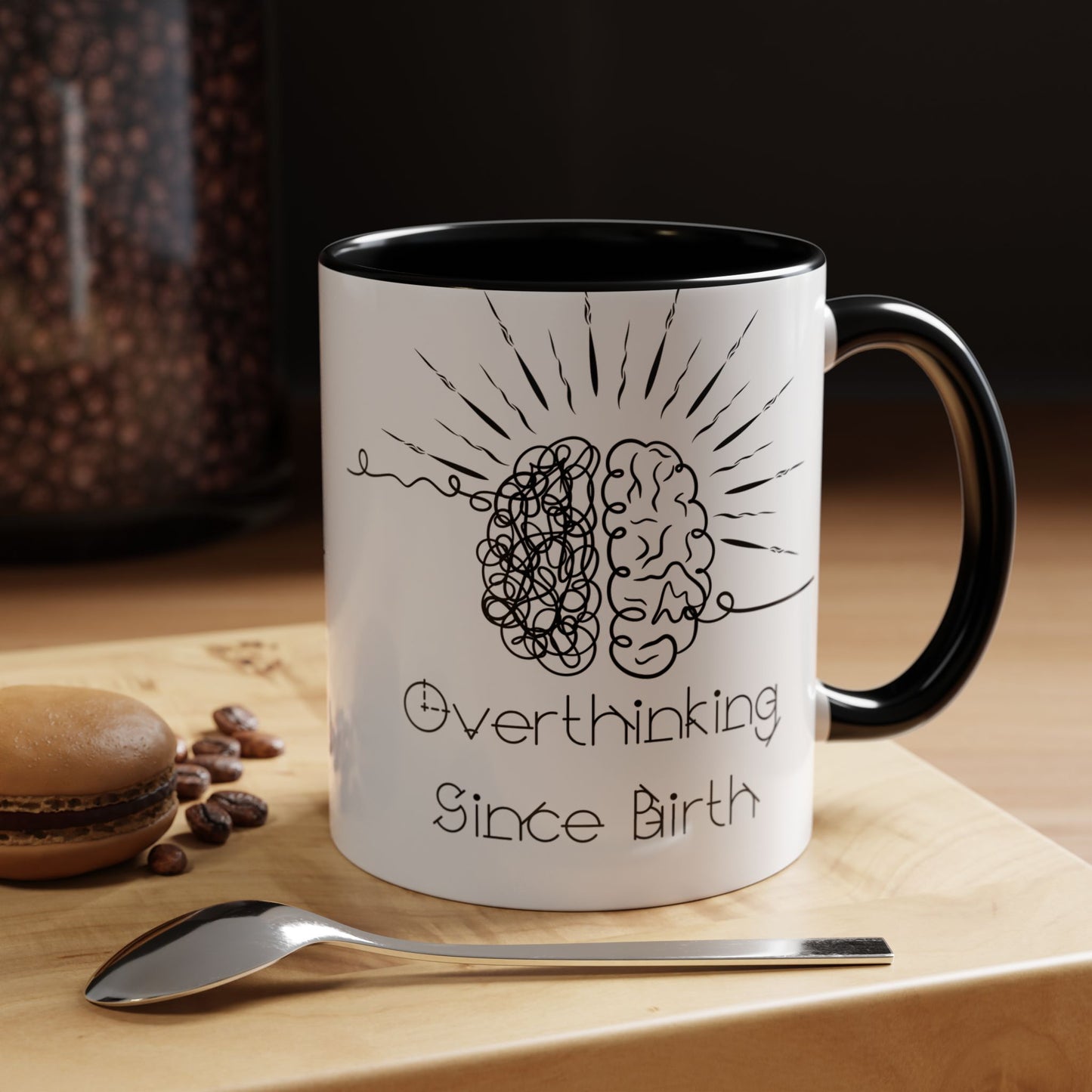 Overthinking Since Birth Coffee Mug | Fun Gift for Mental Health Awareness, Coffee Lover, Birthday Celebration, Quirky Humor, Self-Care