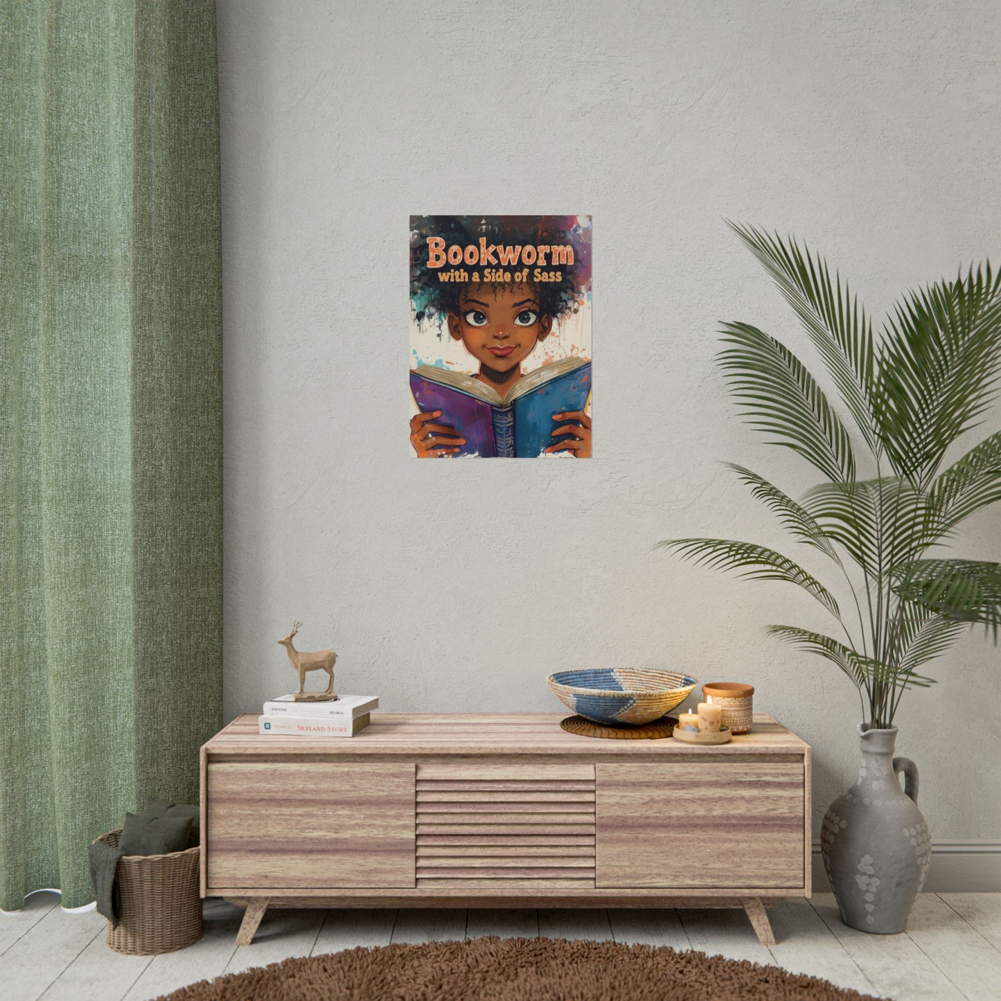 Bookworm with a Side of Sass Poster, Literary Decor, Book Lover Gift, Quirky Wall Art, Reader's Inspiration, Fun Home Decor