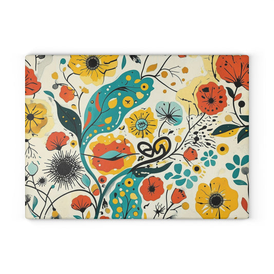 Dopamine Whimsical Floral Pattern Glass Cutting Board | Colorful Wildflowers - You're My Kind of Weird