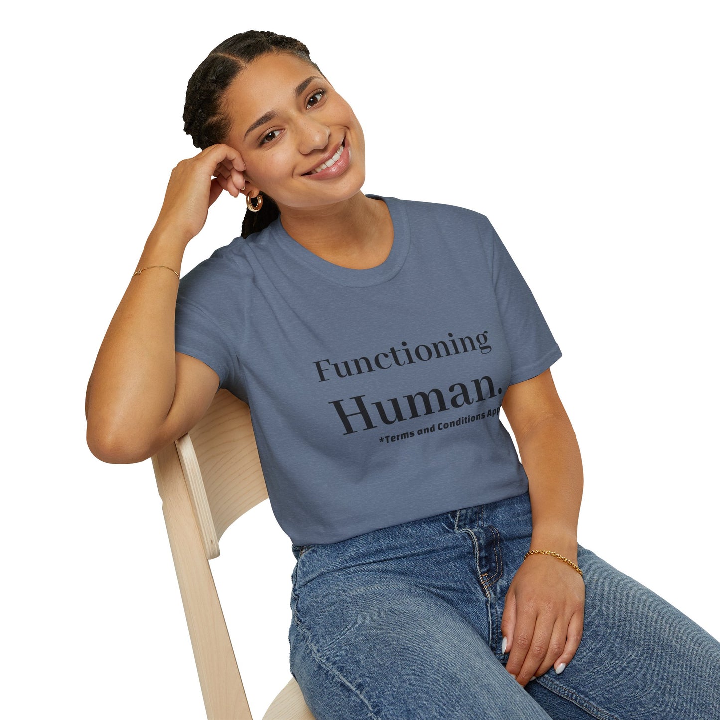 Funny Sarcastic Unisex Tee – Functioning Human, Terms and Conditions Apply Shirt Black Text
