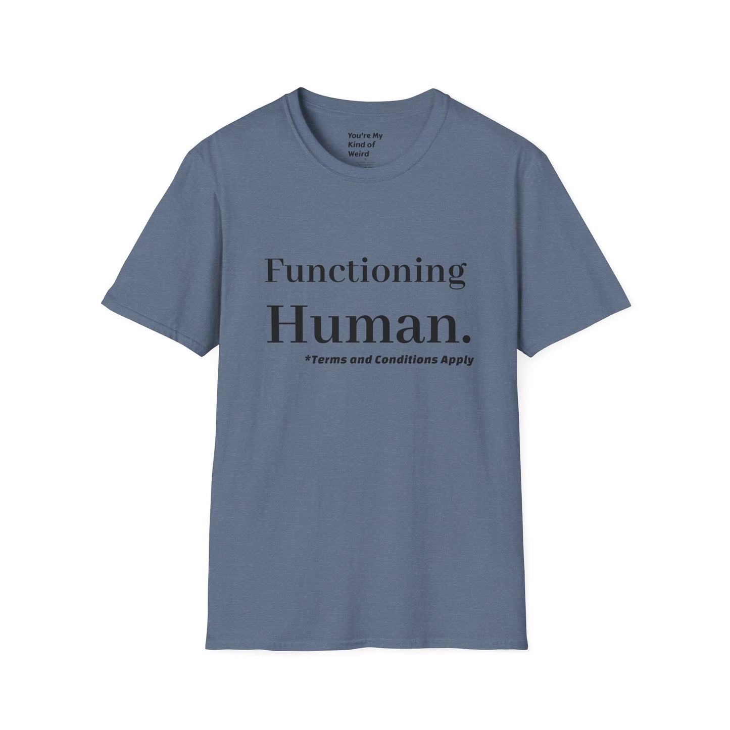Funny Sarcastic Unisex Tee – Functioning Human, Terms and Conditions Apply Shirt Black Text
