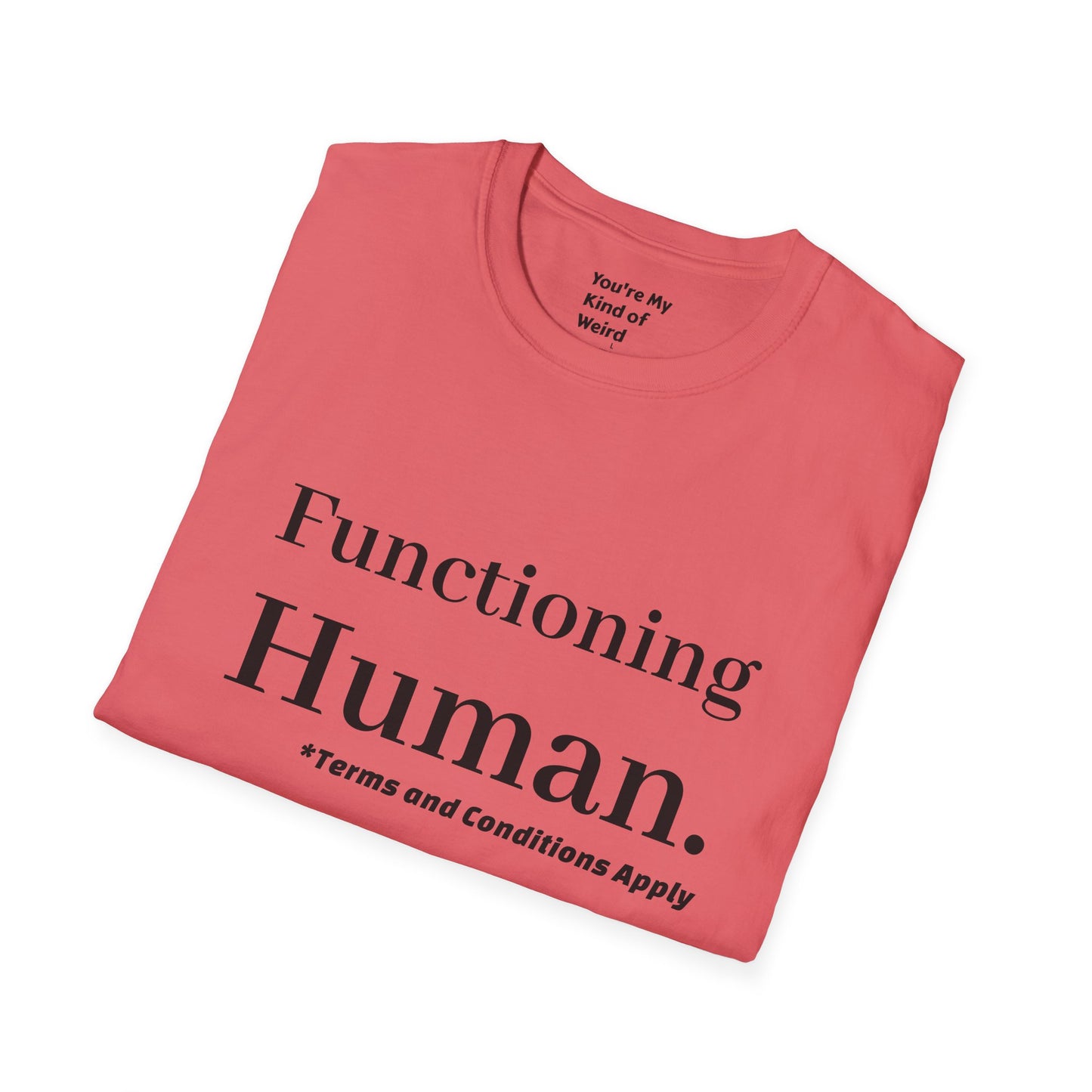 Funny Sarcastic Unisex Tee – Functioning Human, Terms and Conditions Apply Shirt Black Text
