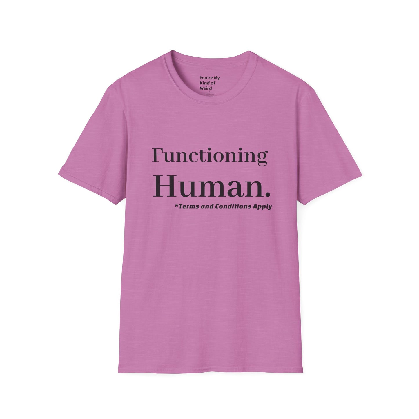 Funny Sarcastic Unisex Tee – Functioning Human, Terms and Conditions Apply Shirt Black Text