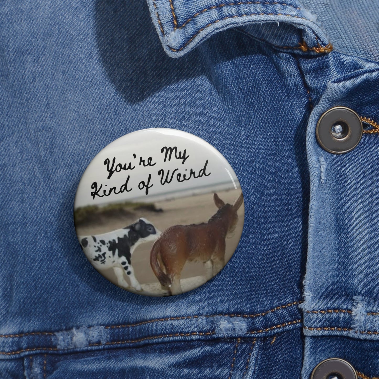 Cute Cow & Donkey Pin Button – ‘You’re My Kind of Weird’ Quirky Accessory for Jackets, Bags
