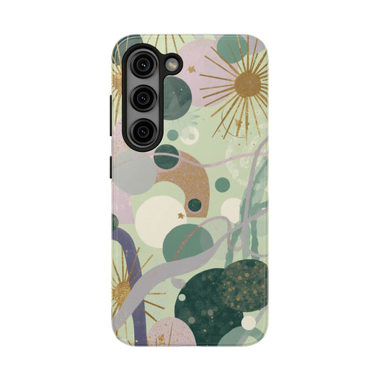 Dopamine Fun Abstract Celestial Pattern Samsung Phone Case | Green Gold Stars - You're My Kind of Weird