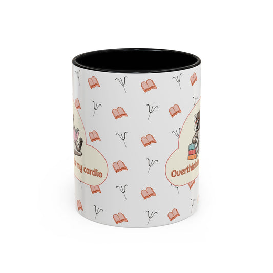 Overthinking Is My Cardio Coffee Mug — Cute Raccoon Reading Accent Mug - You're My Kind of Weird