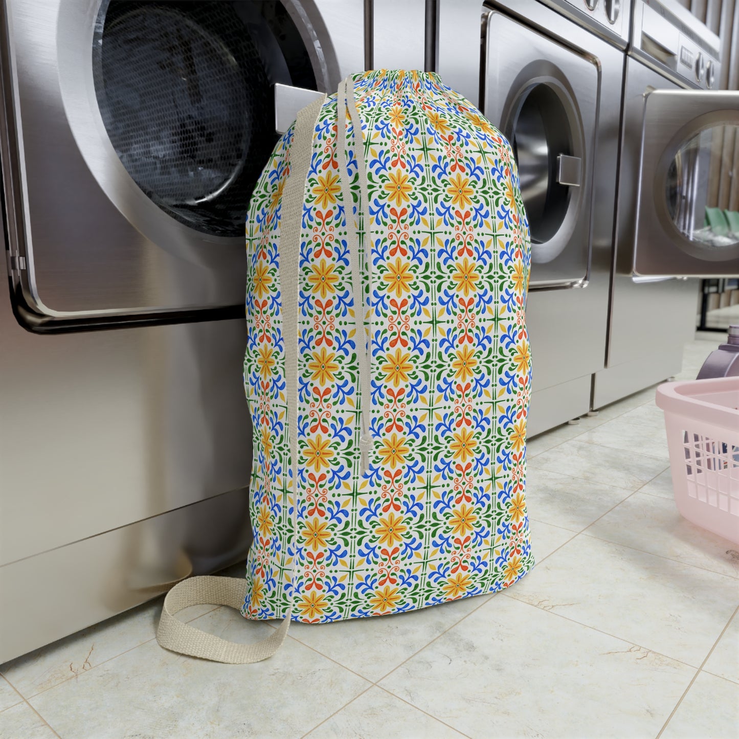 Monogrammed Tile - Pattern Laundry Bag – Personalized 'G' Drawstring Hamper - You're My Kind of Weird