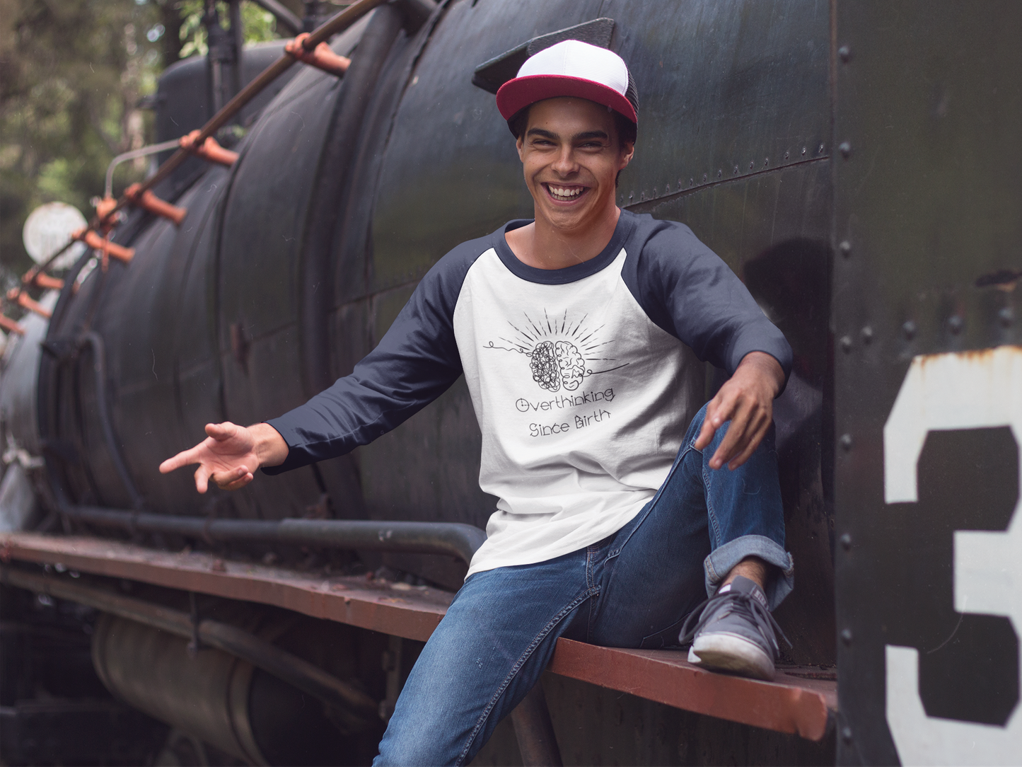 Unisex Overthinking Raglan Shirt, Trendy Casual Tee, Brain Art Shirt, Gift for Friends, Unique Birthday Present, Relaxed Style