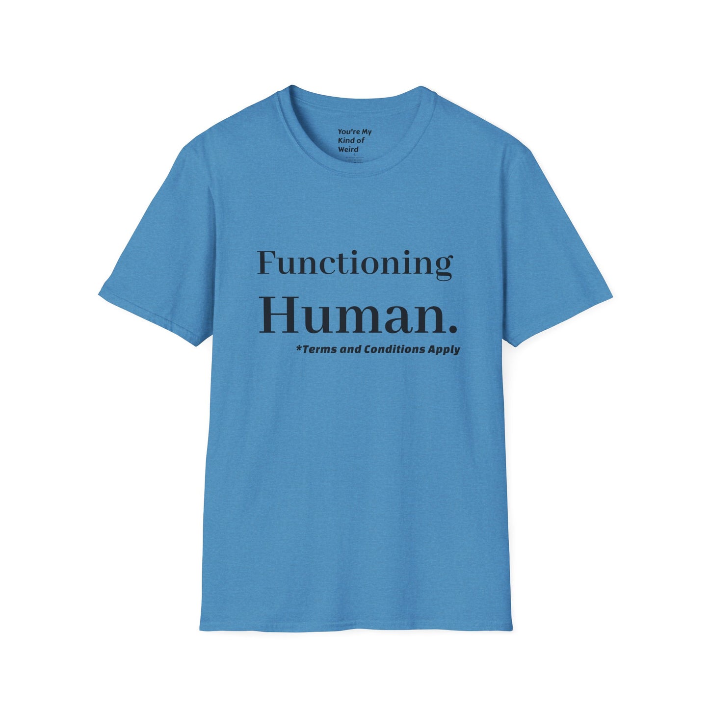 Funny Sarcastic Unisex Tee – Functioning Human, Terms and Conditions Apply Shirt Black Text