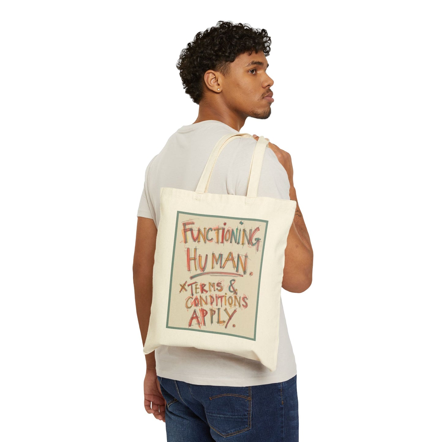 Humorous Cotton Canvas Tote Bag | Functioning Human, Eco-Friendly Bag, Inspirational Gift, Shopping Tote, Everyday Use