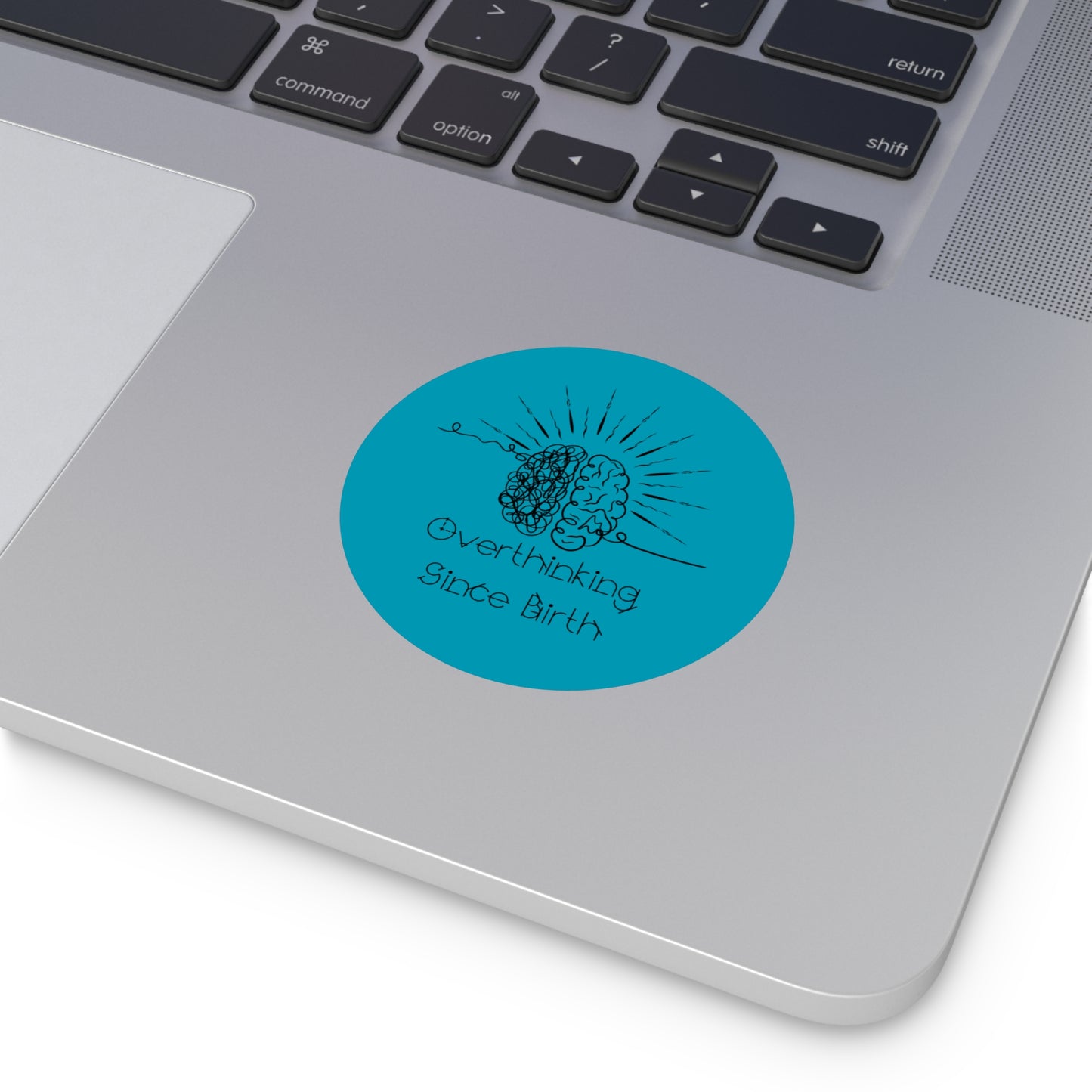 Deep Turquoise Overthinking Since Birth Stickers, Fun Brain Art, Whimsical Decals, Gift for Overthinkers, Psychology Lover Decor
