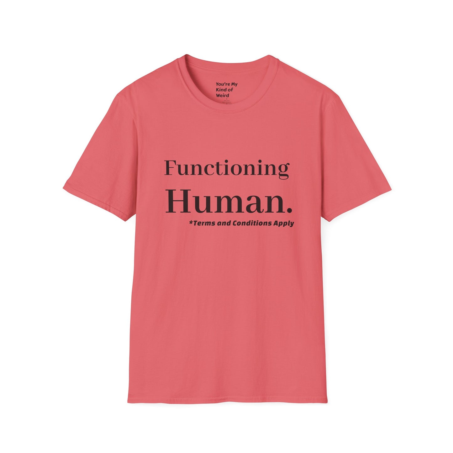 Funny Sarcastic Unisex Tee – Functioning Human, Terms and Conditions Apply Shirt Black Text