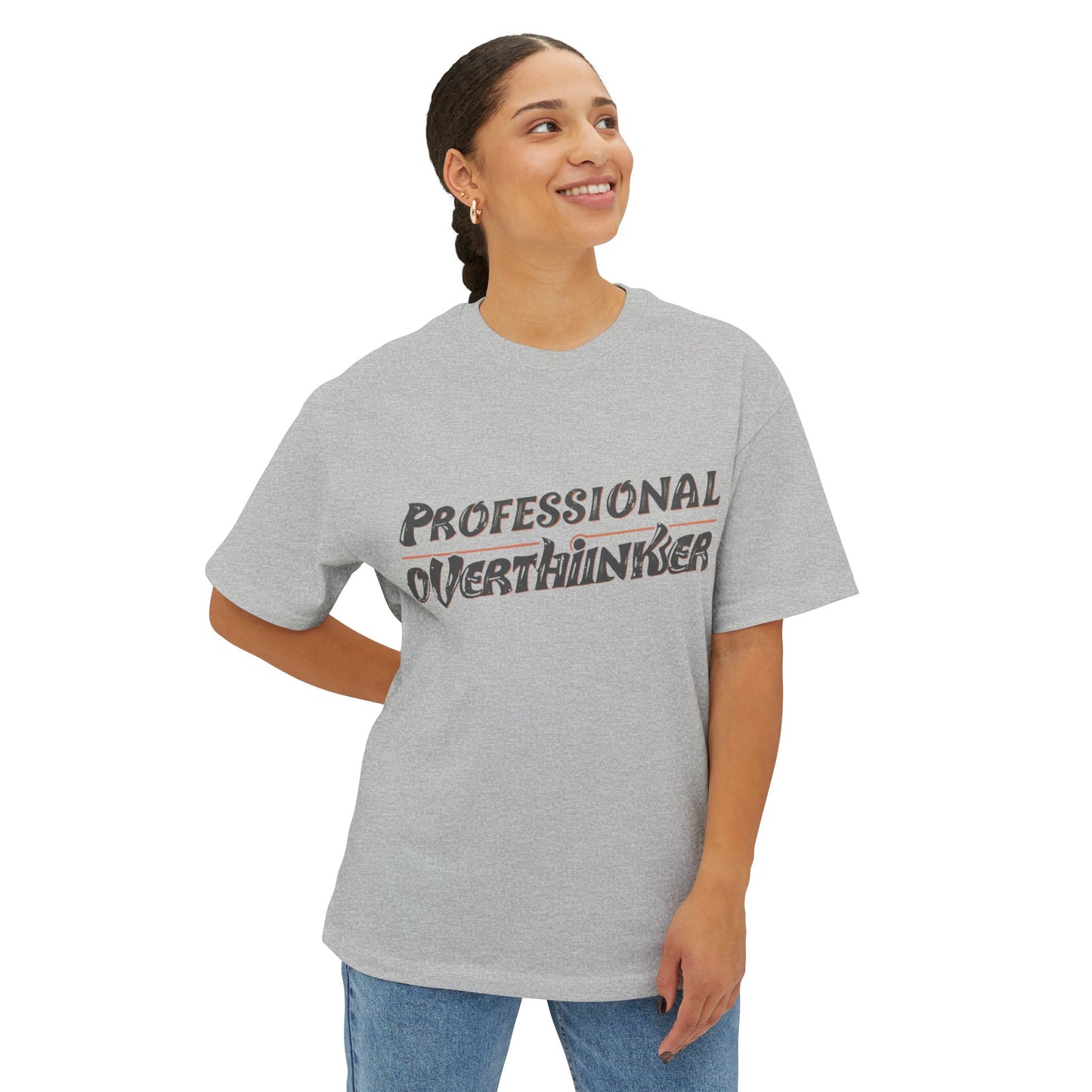 Professional Overthinker Unisex Oversized Boxy Tee, Funny Graphic Shirt, Gift for Introverts, Casual Wear, Quirky Style