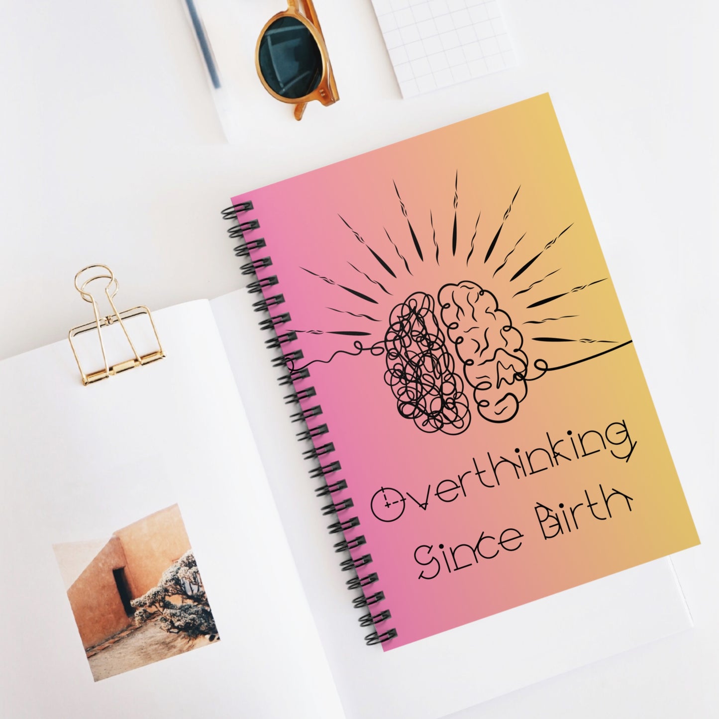 Overthinking Pink and Peach Spiral Notebook - Creative Journal for Writers, Students, and Planners