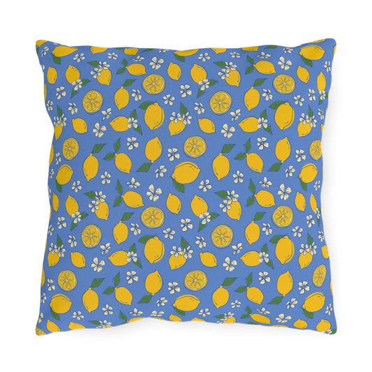 Blue Lemon Outdoor Pillow Cover | Citrus Patio Pillow - You're My Kind of Weird