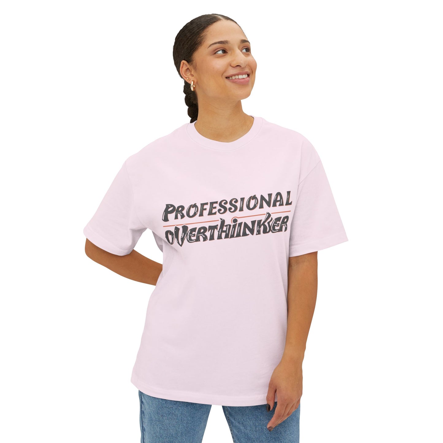 Professional Overthinker Unisex Oversized Boxy Tee, Funny Graphic Shirt, Gift for Introverts, Casual Wear, Quirky Style