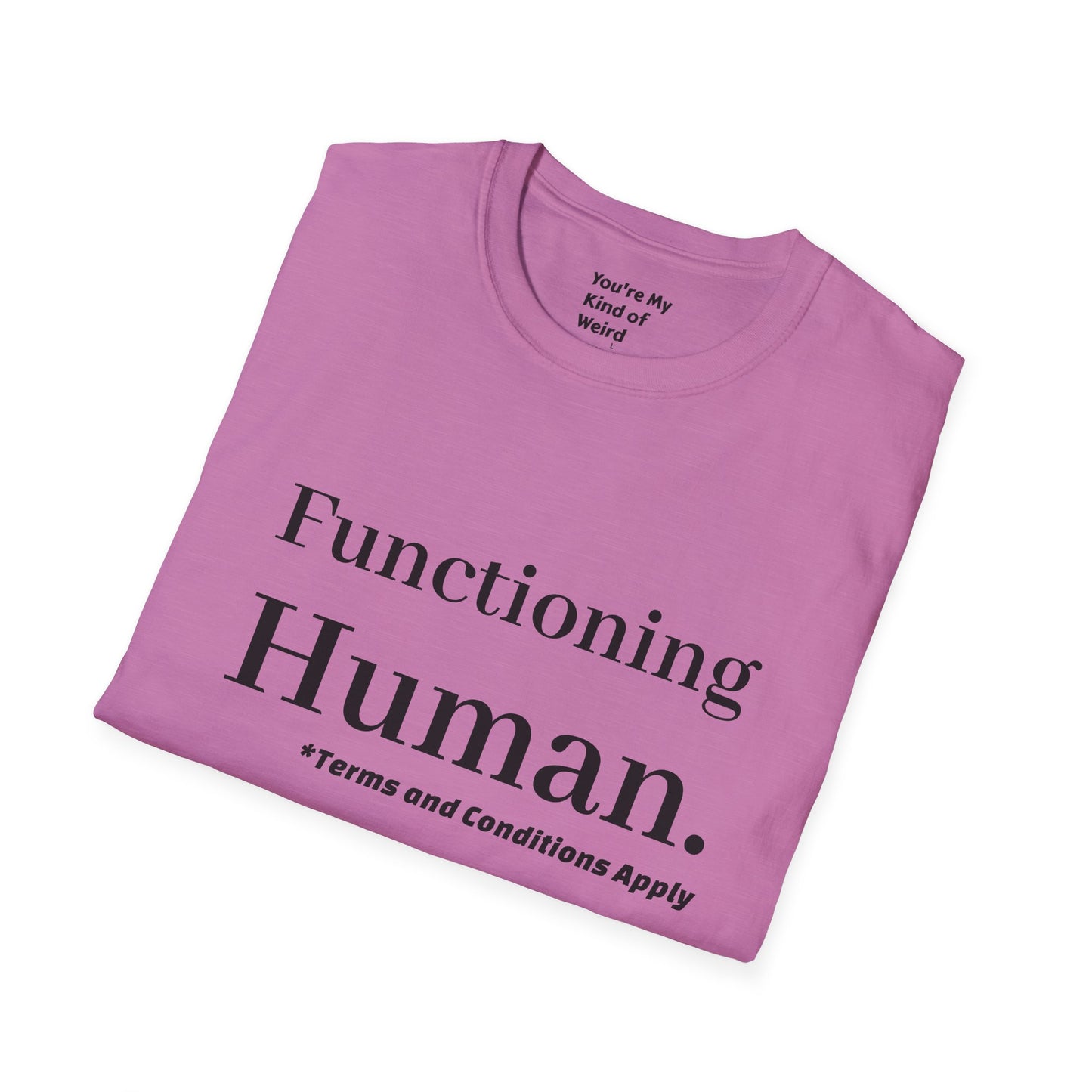 Funny Sarcastic Unisex Tee – Functioning Human, Terms and Conditions Apply Shirt Black Text