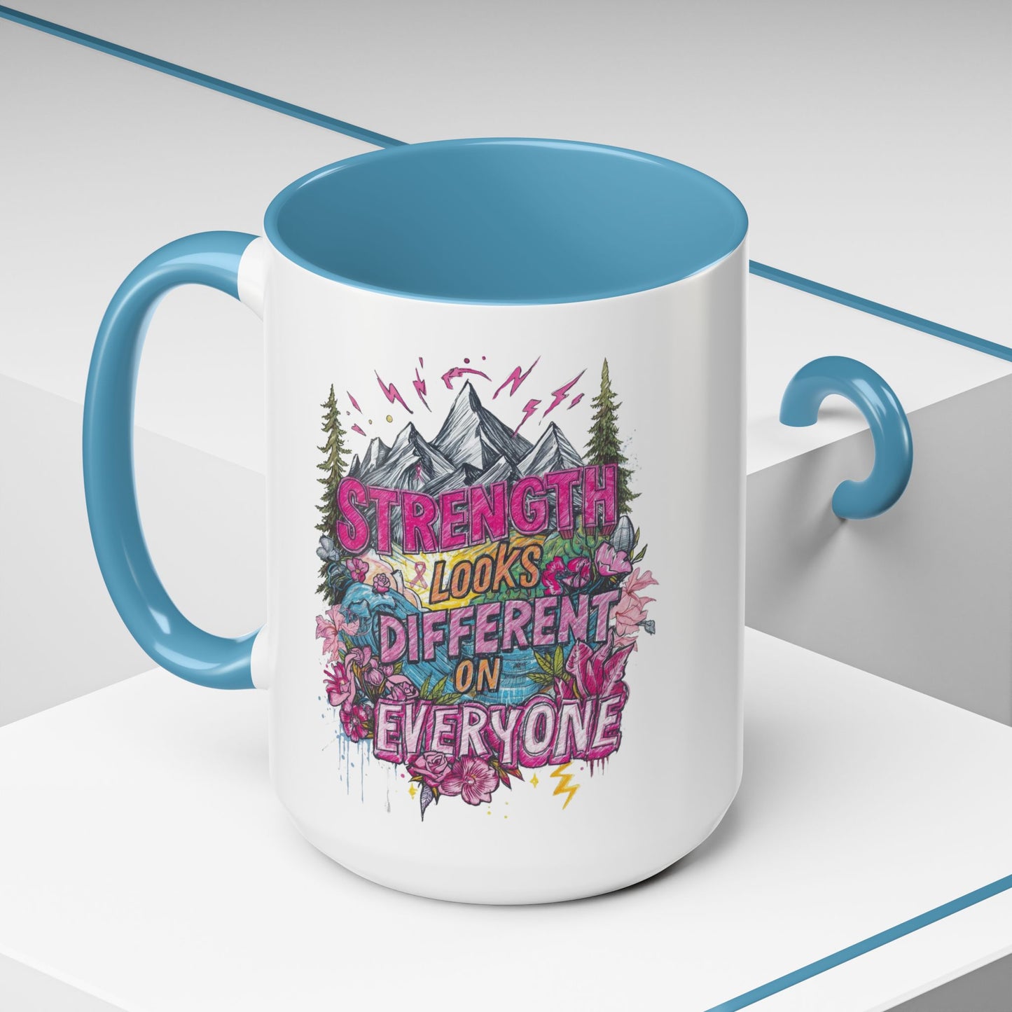 “Strength Looks Different on Everyone” Inspirational Coffee Mug – Breast Cancer Awareness Gift - You're My Kind of Weird
