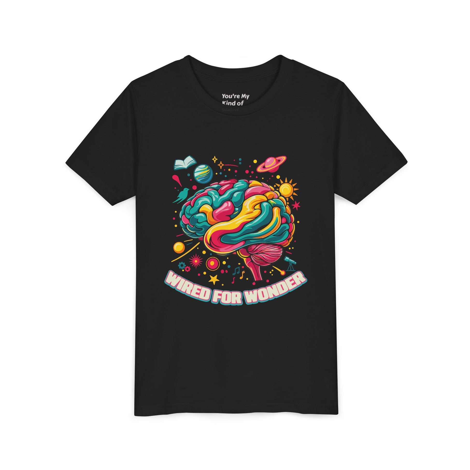 Youth Tee — Colorful Brain Art "Wired for Wonder" Kids T-Shirt - You're My Kind of Weird