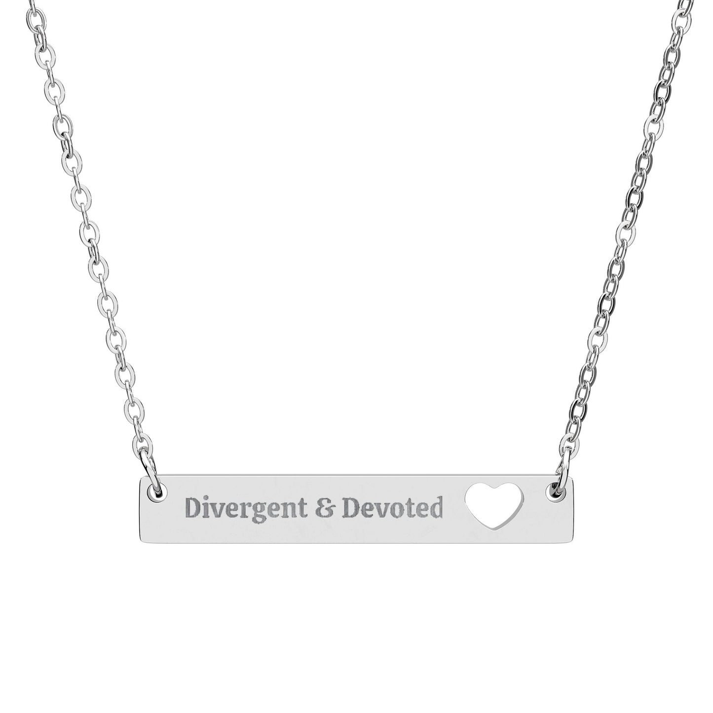 Divergent & Devoted Engraved Heart Bar Necklace