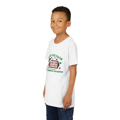 I’m Not Anti-Social, Just Low Battery Kids Christmas Shirt | Funny Holiday Youth Tee | Introvert Christmas Gift for Kids