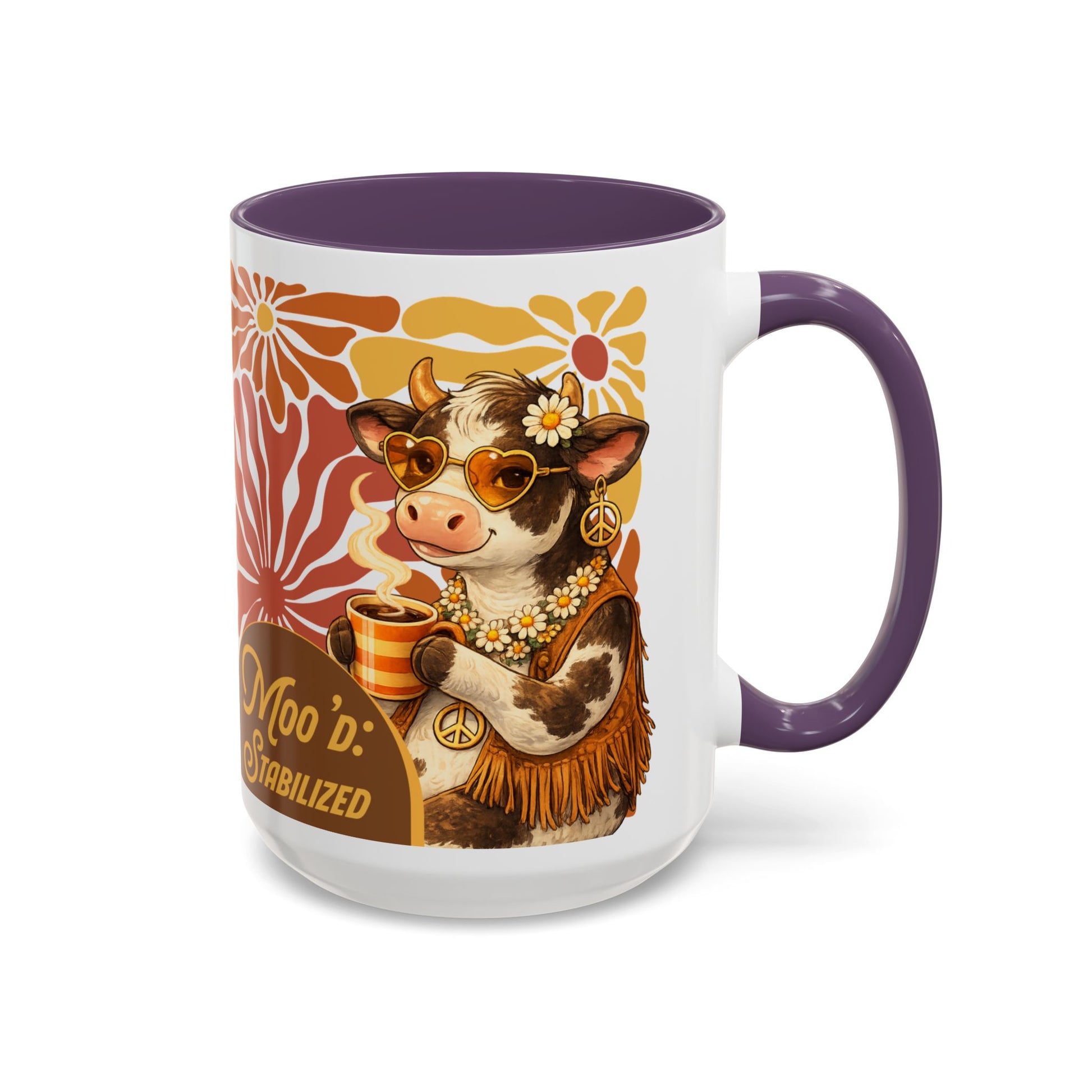 "Moo'd: Stabilized" Hippie Cow Accent Mug (15oz) - You're My Kind of Weird