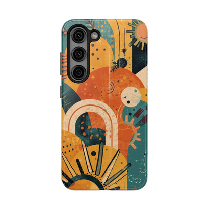 Dopamine Fun Retro Celestial Sun and Moon Samsung Phone Case | Abstract Boho Art - You're My Kind of Weird