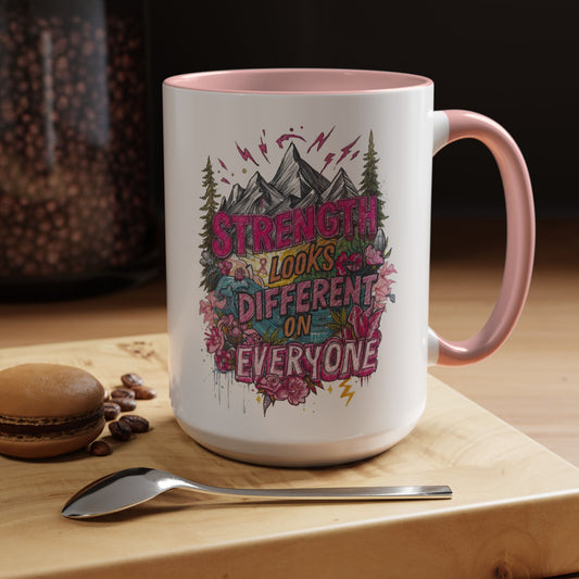 “Strength Looks Different on Everyone” Inspirational Coffee Mug – Breast Cancer Awareness Gift - You're My Kind of Weird