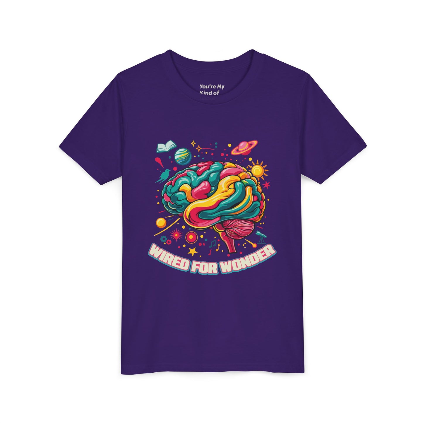 Youth Tee — Colorful Brain Art "Wired for Wonder" Kids T-Shirt - You're My Kind of Weird
