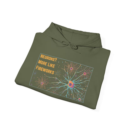Neurons? More Like Fireworks Hoodie – Unisex Heavy Blend Funny Science Sweatshirt, Neurodivergent Pride Gift, Casual Everyday Wear, Cozy Pullover, Unique Birthday Gift