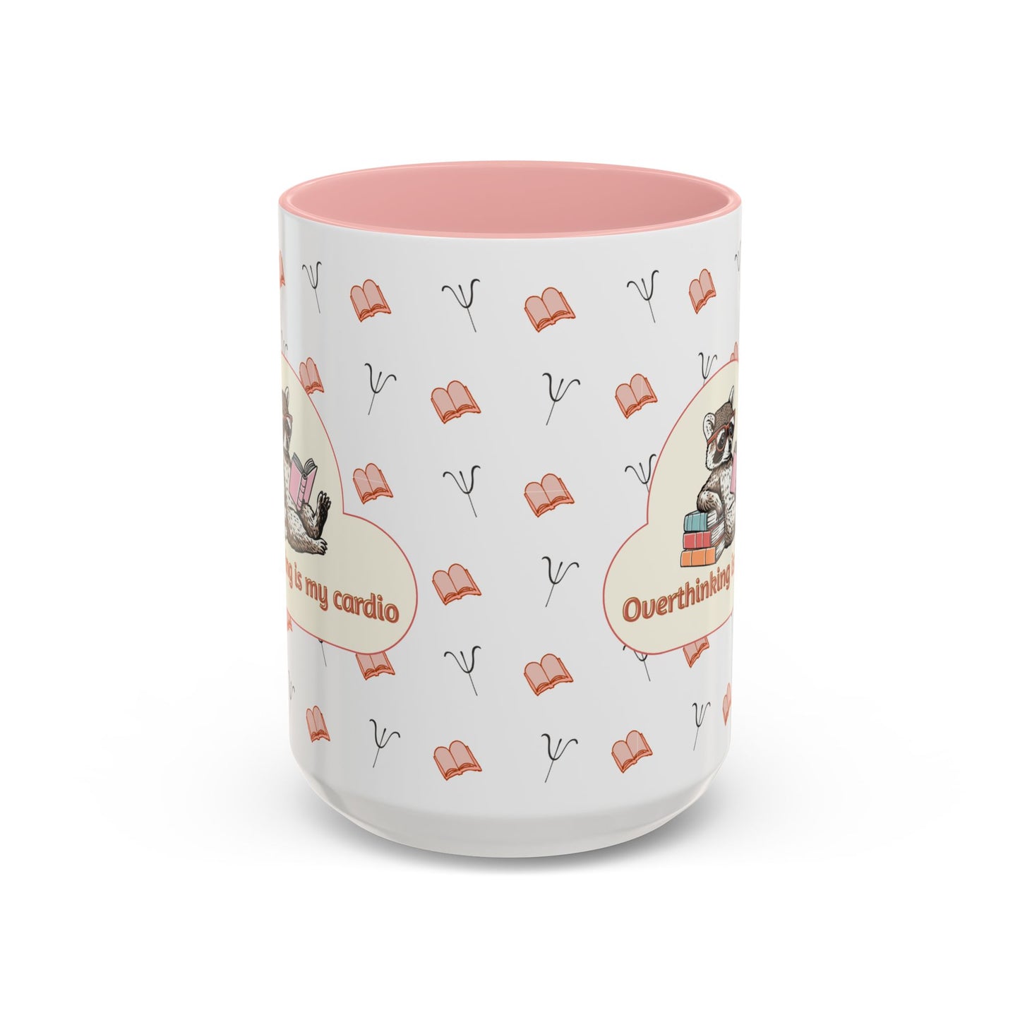 Overthinking Is My Cardio Coffee Mug — Cute Raccoon Reading Accent Mug - You're My Kind of Weird