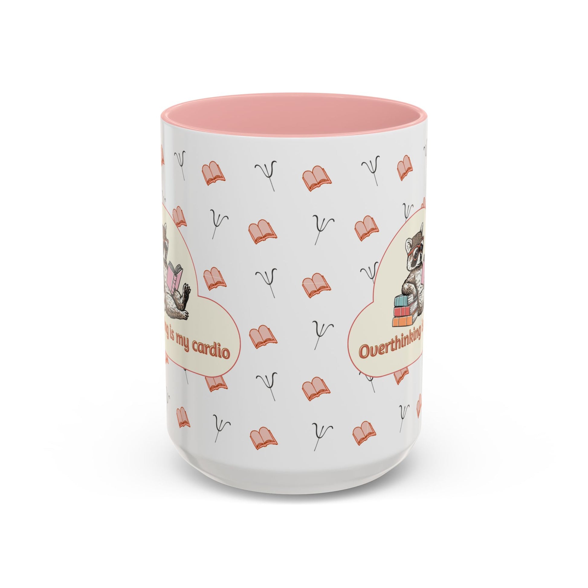 Overthinking Is My Cardio Coffee Mug — Cute Raccoon Reading Accent Mug - You're My Kind of Weird
