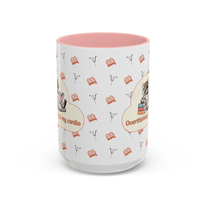Overthinking Is My Cardio Coffee Mug — Cute Raccoon Reading Accent Mug - You're My Kind of Weird