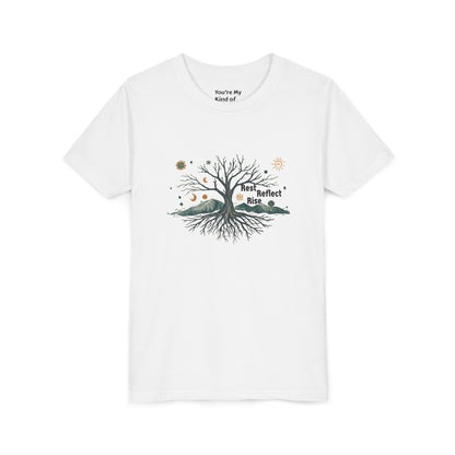 Rest. Reflect. Rise. Kids Solstice Shirt | Mindful Winter Tee for Children | Positive Message Youth T-Shirt - You're My Kind of Weird