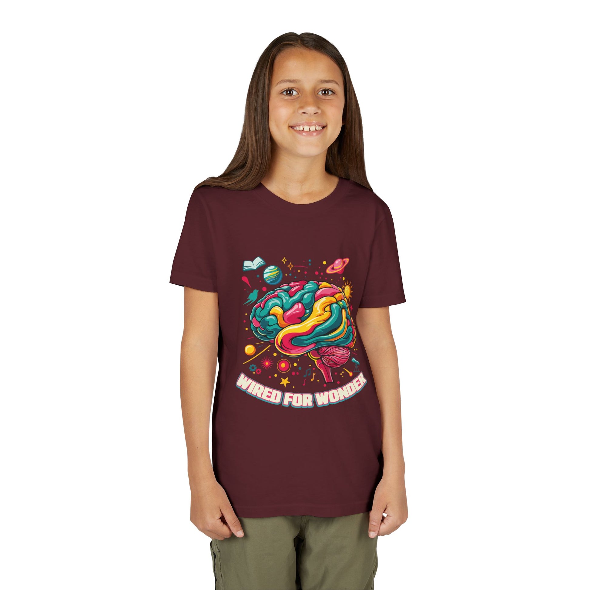 Youth Tee — Colorful Brain Art "Wired for Wonder" Kids T-Shirt - You're My Kind of Weird