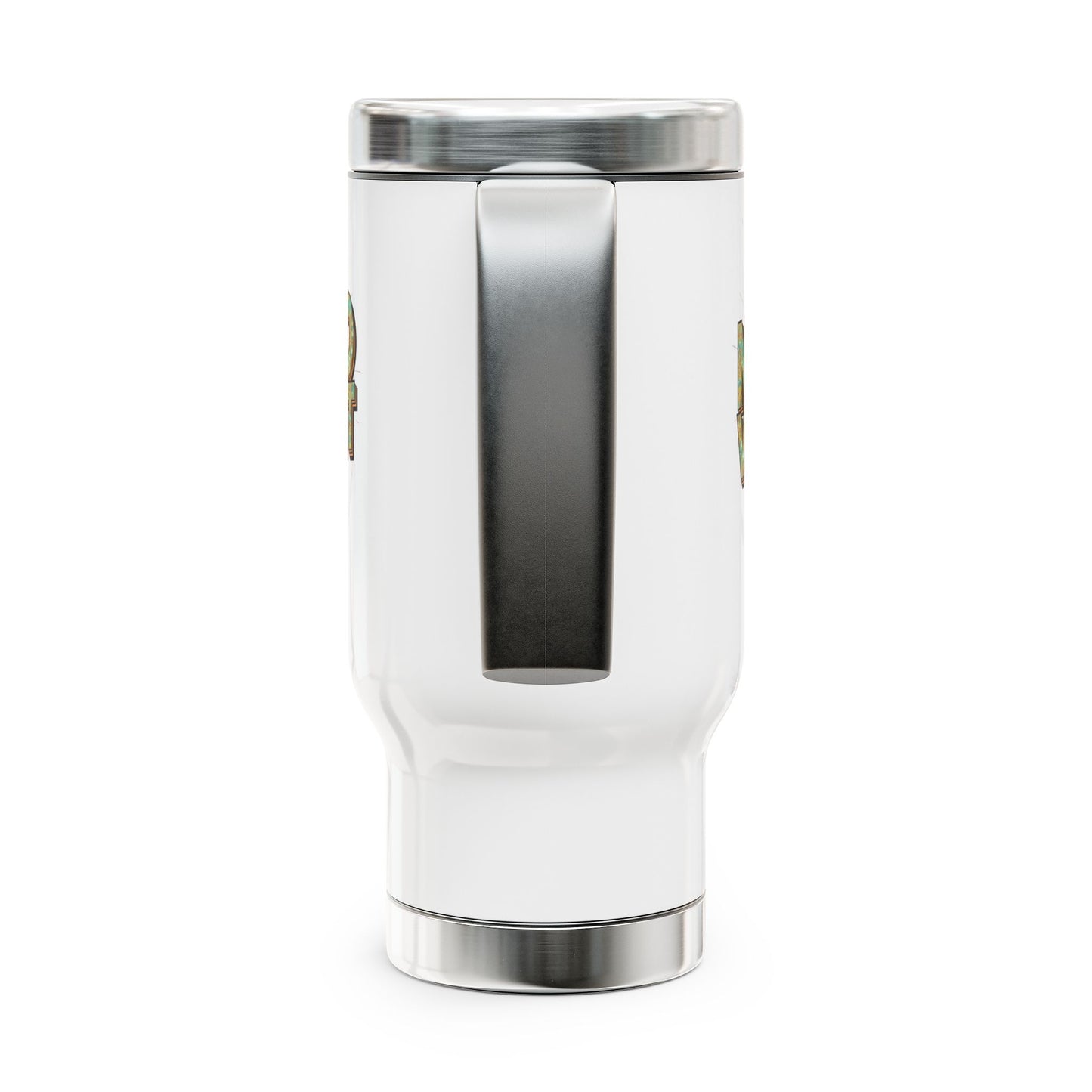 Travel Mug — “NeuroVibrant” Retro Sun Stainless Steel 14oz Travel Mug with Handle - You're My Kind of Weird
