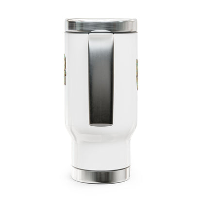 Travel Mug — “NeuroVibrant” Retro Sun Stainless Steel 14oz Travel Mug with Handle - You're My Kind of Weird