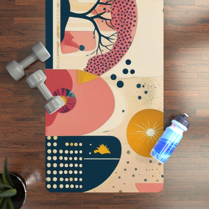 Dopamine Blast Abstract Botanical Collage Rubber Yoga Mat | Midcentury Floral Tree Pattern - You're My Kind of Weird