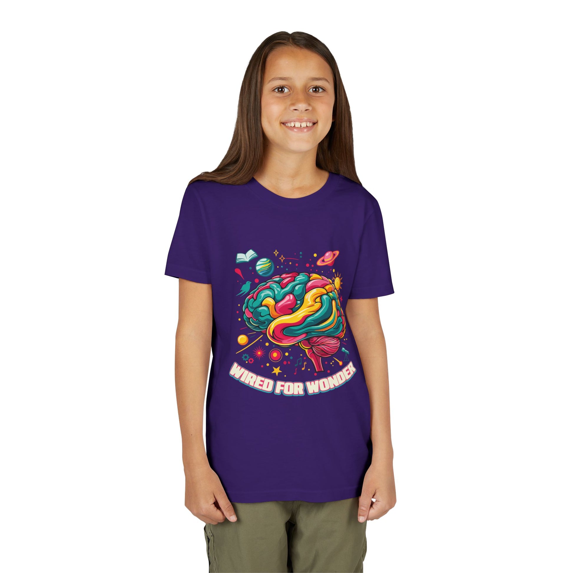 Youth Tee — Colorful Brain Art "Wired for Wonder" Kids T-Shirt - You're My Kind of Weird
