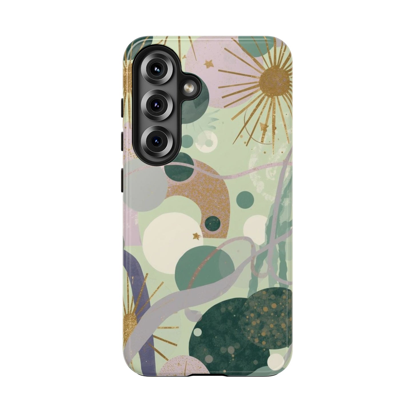 Dopamine Fun Abstract Celestial Pattern Samsung Phone Case | Green Gold Stars - You're My Kind of Weird