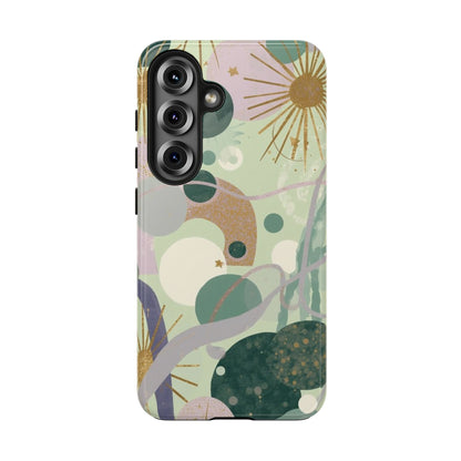Dopamine Fun Abstract Celestial Pattern Samsung Phone Case | Green Gold Stars - You're My Kind of Weird