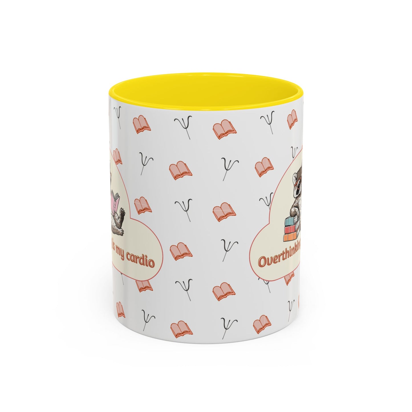Overthinking Is My Cardio Coffee Mug — Cute Raccoon Reading Accent Mug - You're My Kind of Weird