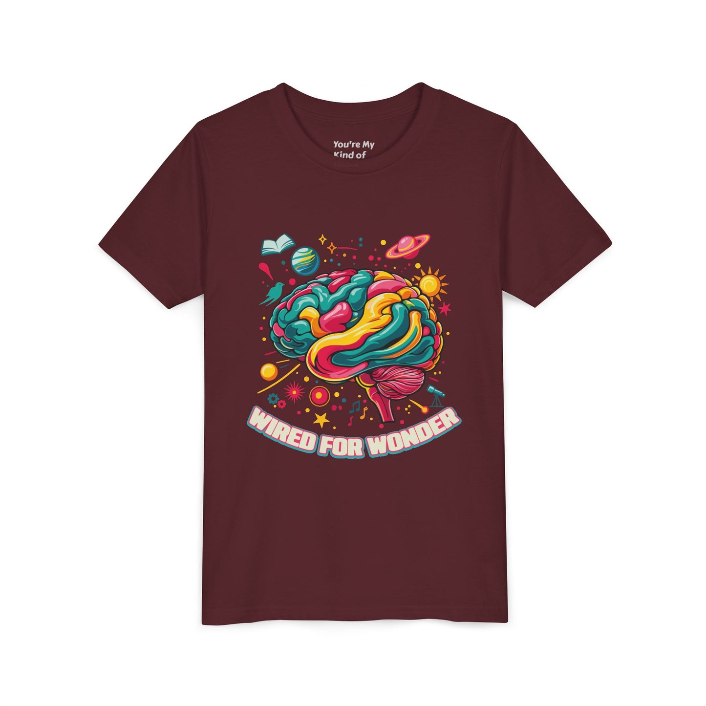 Youth Tee — Colorful Brain Art "Wired for Wonder" Kids T-Shirt - You're My Kind of Weird