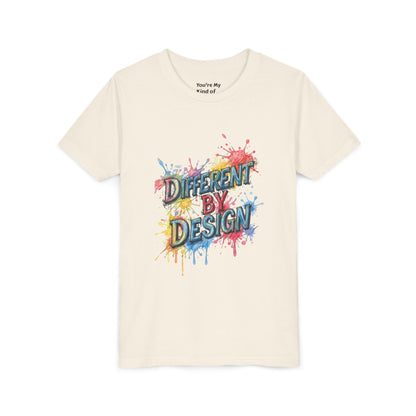 Different by Design Youth Tee - Colorful Graphic Shirt for Kids, Unique Style, Birthday Gift, Fun School Wear, Creative Expression