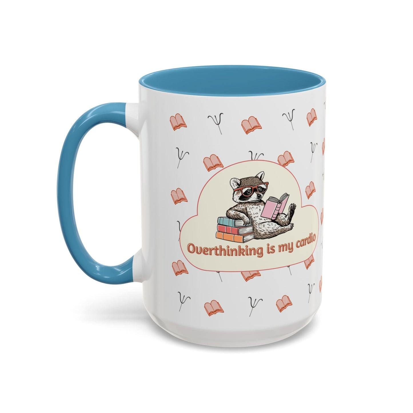 Overthinking Is My Cardio Coffee Mug — Cute Raccoon Reading Accent Mug - You're My Kind of Weird