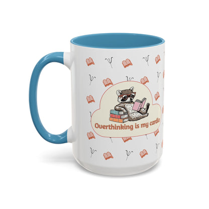 Overthinking Is My Cardio Coffee Mug — Cute Raccoon Reading Accent Mug - You're My Kind of Weird