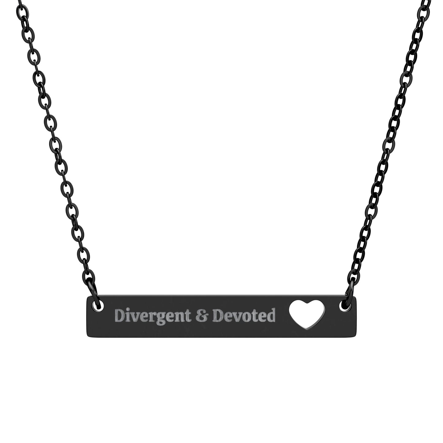 Divergent & Devoted Engraved Heart Bar Necklace